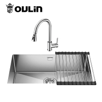 欧琳(OULIN)厨房洗菜盆水槽大单槽手工水槽台下盆304不锈钢1.2mm窄边大内径盆 9107 760mm槽体