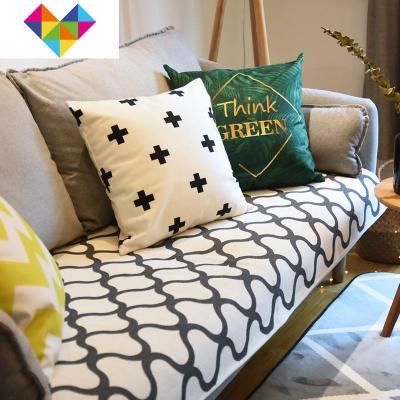 定做秋冬北欧沙发垫简约现代布艺巾四季通用坐垫防滑套垫子罩格调白底格调90宽/米御蓝锦