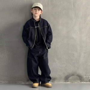 儿童装男童春装牛仔套装2026新款春秋款中大童外套春季酷帅气时髦