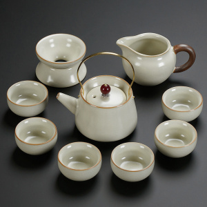 [补贴10%]2024新款汝窑功夫茶具套装陶瓷茶壶盖碗茶杯茶盘轻奢高档家用喝茶