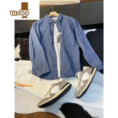 YANXU经典百搭青春潮流多口袋水洗牛仔衬衣外套时尚休闲纯色男女情侣