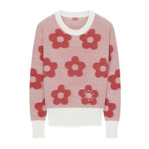 高田贤三(Kenzo)女运动针织衫圆领带图案撞色边宽松百搭休闲长袖