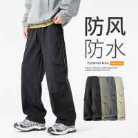 男装防水工装冲锋裤春秋季新款直筒伞兵裤宽松阔腿美式青少年长裤