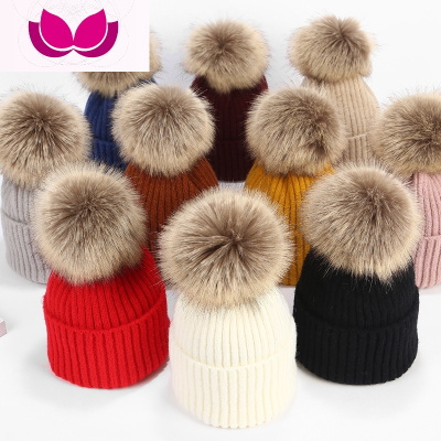 宝宝帽子围巾亲子毛球毛线帽男女童保暖套头帽秋冬季儿童帽子母女