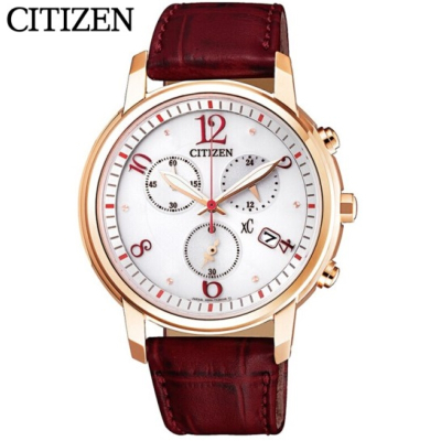 国行西铁城（CITIZEN）光动能三眼白盘皮带XC系列大气休闲简约女士腕表FB1432-12A