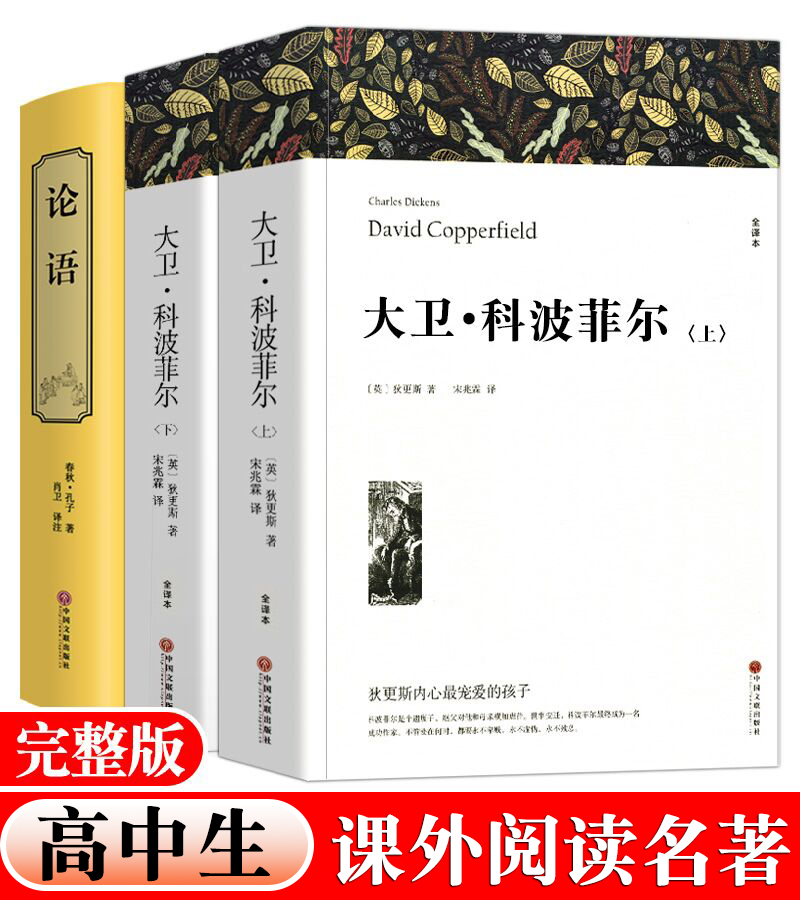 正版全套3册 狄更斯大卫科波菲尔宋兆霖译本+论语全集完整版全译本无删减中文版 论语译注高一课外阅读书籍高中生必读经典名著