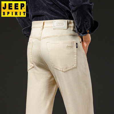 JEEP SPIRIT男牛仔裤四面弹印胶款休闲宽松直筒三防水洗中腰裤