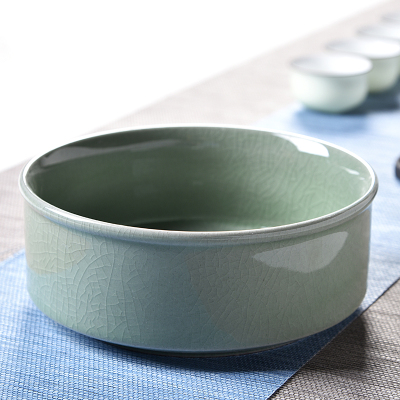 特大号陶瓷铜钱水培花盆水仙花古达睡莲碗莲无孔金钱水养多肉C直款哥窑茶洗-绿中等