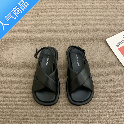 SUNTEK2023今年新款夏季平底凉鞋拖女外穿精致沙滩鞋法式软底女士罗马鞋