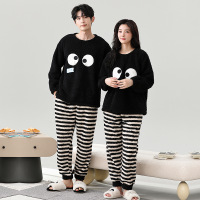 情侣睡衣女款春秋冬季珊瑚绒加厚加绒保暖一男士一女士家居服套装_376