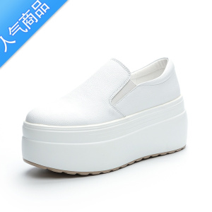 SUNTEK小个子小白鞋女春松糕厚底增高8cm一脚蹬乐福鞋显瘦小码33 34