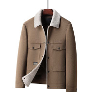 羊羔毛领鹅绒内胆双面呢羊毛茄克青年男士潮流秋冬新款羊毛厚外套