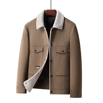 羊羔毛领鹅绒内胆双面呢羊毛茄克青年男士潮流秋冬新款羊毛厚外套