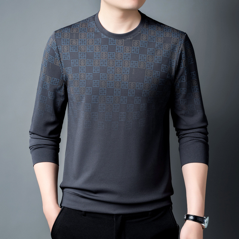 秋季新款长袖卫衣中青年男士圆领休闲上衣T恤宽松印花男装打底衫