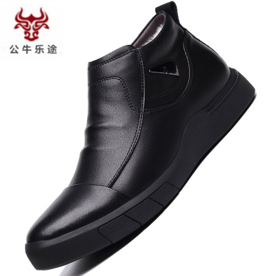 公牛乐途2020男士棉鞋冬季真皮羊毛加绒加厚棉皮鞋高帮防滑休闲保暖商务皮鞋男