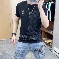 欧洲站夏季短袖T恤男士上衣卡通印花刺绣时尚半袖衫丝光棉体恤潮i