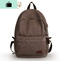 双肩包男士休闲洗水帆布背包时尚潮流学生书包男电脑旅行包NEW LAKE 复古深咖