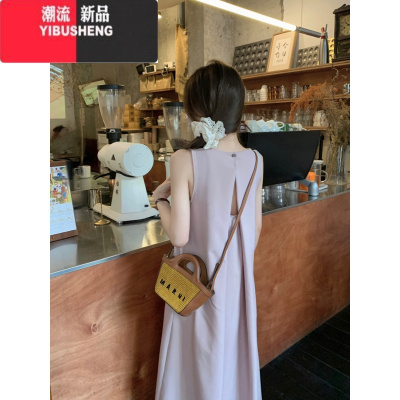 YIBUSHENG气质无袖背心连衣裙女季2024新款宽松后背镂空设计感长裙子chic