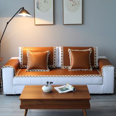 幸福派夏季沙发垫凉席冰藤席坐垫夏天款布艺防滑夏凉沙发垫客厅沙发套罩定制