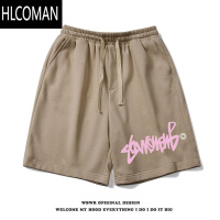 HLCOMAN美式高街字母印花抽绳五分裤男夏季潮牌宽松休闲百搭直筒运动短裤