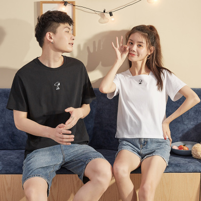 唐狮01夏季新款情侣短袖t恤男纯棉宽松简约白色上衣学生半袖衫