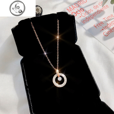 玫瑰金镶钻钛钢圆圈项链女锁骨链气质韩版个红ins吊坠学生潮 JiMi