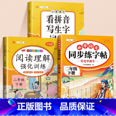 [二年级下]练字帖+看拼音写词语+阅读理解 [正版]小学语文同步练字帖一年级二年级下册三四五六年级人教版字帖每日一练硬笔