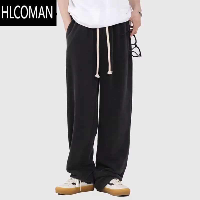 HLCOMAN340G卫裤男秋季新款直筒阔腿休闲裤潮牌宽松百搭黑色运动裤子