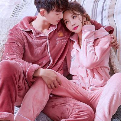 情侣睡衣秋冬季韩版情侣睡衣秋冬季长袖套装家居服套装男女加厚法兰绒珊瑚绒冬季串得起