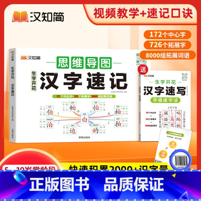 生字开花汉字速记+速写2本套 小学通用 [正版]2024新生字开花汉字速记小学生语文1-6年级认识汉字偏旁部首结构思维导