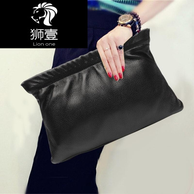 狮壹（Lionone）2019新款女士真皮手拿包欧美时尚大手包简约休闲软皮信封包大容量