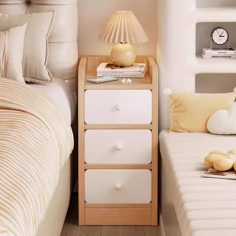 极窄小柜子20cm超薄实木床头柜奶油风收纳柜落地置物架夹缝储物柜