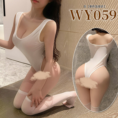 九里晴川性感透视睡衣奶白甜美连体免脱打底女用成人用品内衣 WY059 均码