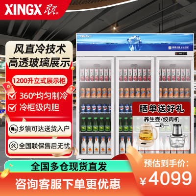 星星(XINGX)LSC-1218Y 1200升商用展示柜 立式对开门冷藏柜 商用大容量冰柜 冰箱 保鲜柜 三门饮料柜
