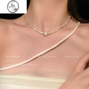 JiMi单颗珍珠碎银子项链女2023年新款气质锁骨链轻奢小众网红颈链