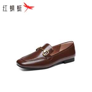 红蜻蜓乐福女鞋春秋百搭2025春秋新款一脚蹬粗跟平底英伦风小皮鞋