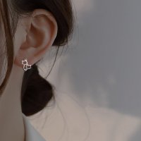 s925银针甜酷小猫咪耳圈女小众设计感简约气质耳扣甜美可爱耳饰送女朋友老婆情人节七夕生日礼物