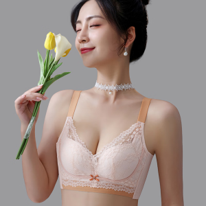 浪莎内衣女小胸聚拢中厚杯无钢圈文胸蕾丝收副乳透气胸罩 青柳绿 34/75AB