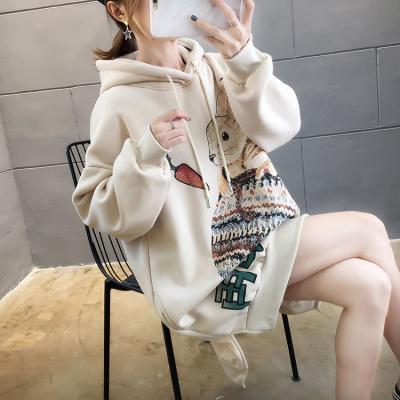 胖mm200斤大码中长款连帽卫衣裙女潮冬季保暖加绒加厚上衣外套ins威珺