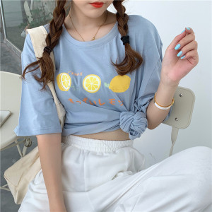 水果印花over size韩国女装宽松短袖T恤女休闲上衣女