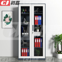 初嘉WJGT-003钢制文件柜窄边资料柜拆装档案柜带锁储物柜灰白套通玻文件柜