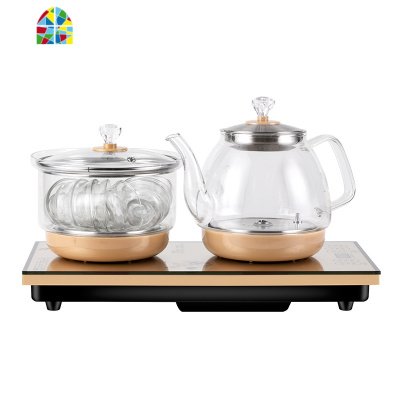 全自动底部上水壶电热烧水壶玻璃抽水泡茶专用嵌入式电茶炉套装 FENGHOU 金色煮茶款(37x20)