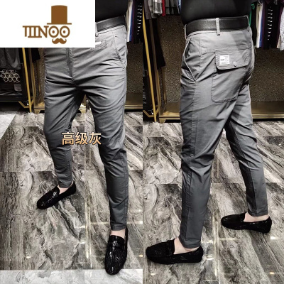YANXU秋季新款男士修身直筒休闲百搭裤欧货商务帅气舒适男裤长裤小西裤