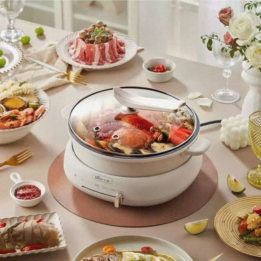 小熊(Bear)电火锅电炒锅电煮锅多功能锅大火力涮锅家用焖锅煎锅大容量煮煎涮烤火锅电热锅4升可分体DHG-C40T1