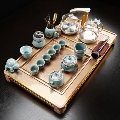 家柏饰(CORATED)一体茶台钢化玻璃泡茶盘家用简约功夫茶具办公全自动茶道茶杯