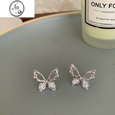 JiMi饰物所 超仙 S925银针镂空蝴蝶锆石耳钉耳夹高级感养耳洞穿刺饰品