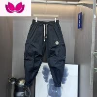 七斓薄款水洗棉工装裤男时尚百搭网红潮款大口袋哈伦束脚休闲裤