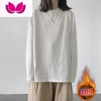 七斓白色t恤女长袖上衣宽松秋衣港风加绒加厚内搭打底衫ins潮