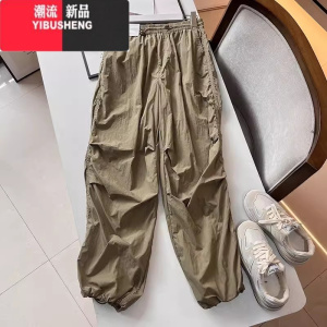 YIBUSHENG日单!2024春季新款工装裤束脚裤宽松显瘦休闲裤降落伞裤女长裤