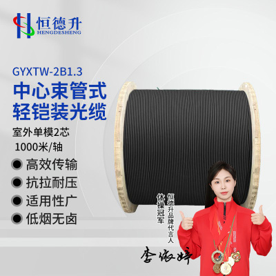 恒德升 HDS-A497S-GYXTW-2B1.3-1KM中心束管式轻铠装光缆 单模2芯 8mm外径黑色1000米